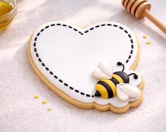 Cortador de galletas con forma de corazón, cortador de galletas con forma de placa de abeja, galletas para baby shower con forma de abeja, galletas "¿Qué será?", cortador de galletas de San Valentín, placa de glaseado real
