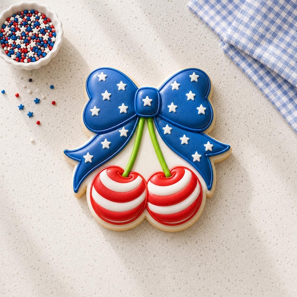Patriotic Cherry Bow Cookie Cutter, 4th of July Cookie Cutter, Red White Blue Cherry Cutter, Americana Cookie Cutter