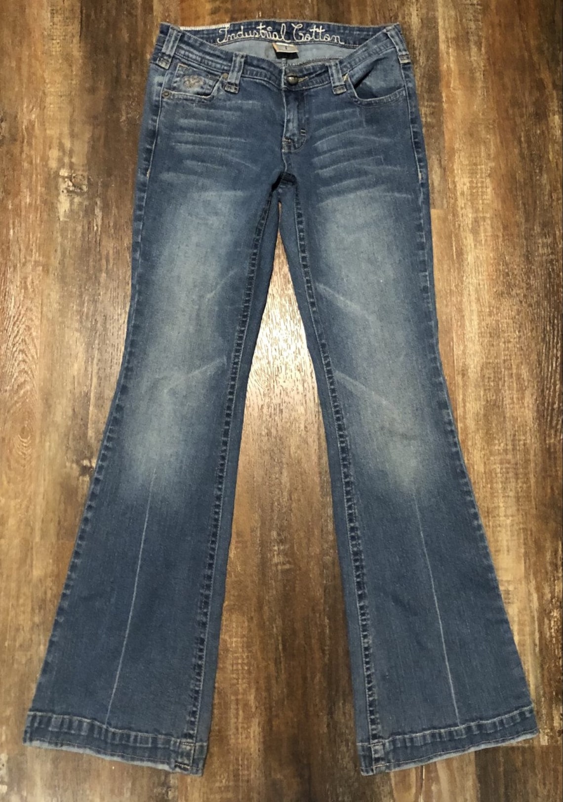 Vintage INDUSTRIAL Cotton Blue Jeans With Designer Stitched Rear