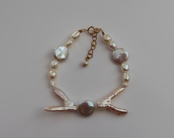 Alora || Freshwater Pearl Bow Bracelet, Handmade with Rare Chicken Feet Pearls