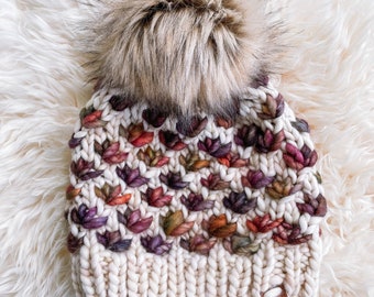 Luxury Lotus Flower Beanie/Chunky Beanie Adult- Malabrigo Rasta 100% Wool - Ready to ship