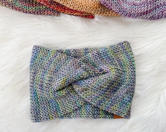 Blue/green/aqua Merino Wool Knit Adult Women Headband, Twisted Ear warmer, Eco-Friendly Wool, Luxury Wool