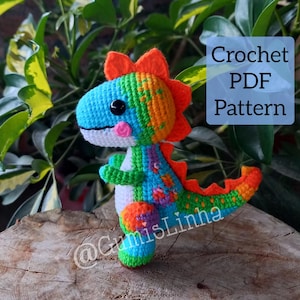 Patrón de dinosaurio a crochet, Patrón de dinosaurio a crochet en PDF, Tutorial de dinosaurio amigurumi, Descarga instantánea, Patrón de peluche fácil para niños