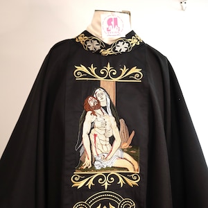 Blessed Virgin Mary cradling the mortal body of Jesus Christ - Chasuble + Stole Set.