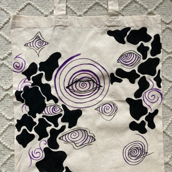 cotton tote bag with psychedelic design - black purple