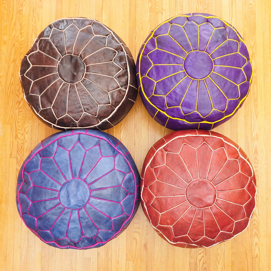 Giant Moroccan Leather Pouf Ottoman Pouf Giant Pouf Etsy