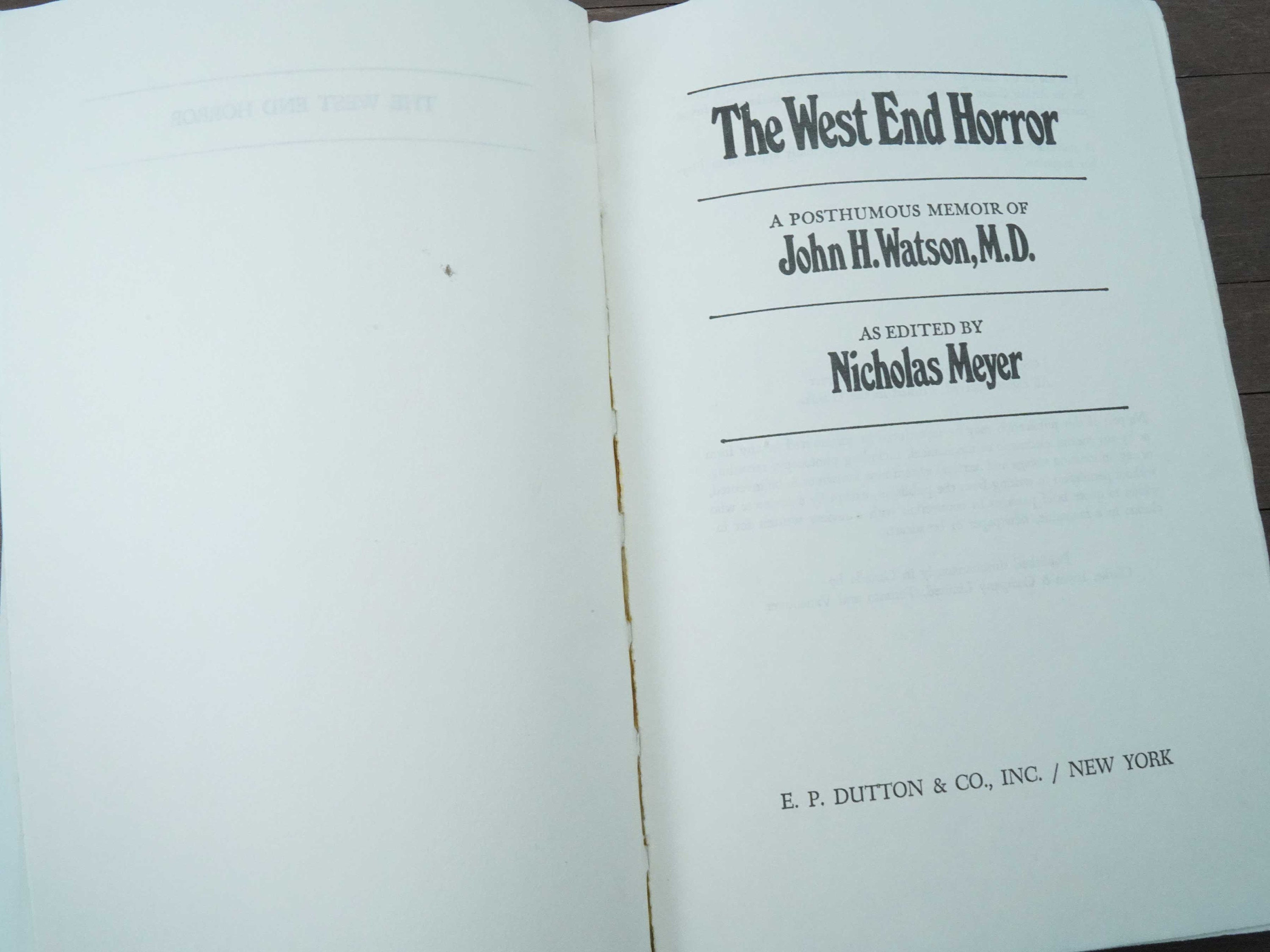 1976 the West End Horror John H. Watson E. P. Dutton & Co. Vintage Book ...