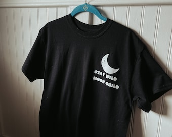 Stay Wild Moon Child T Shirt in Black     Size Medium