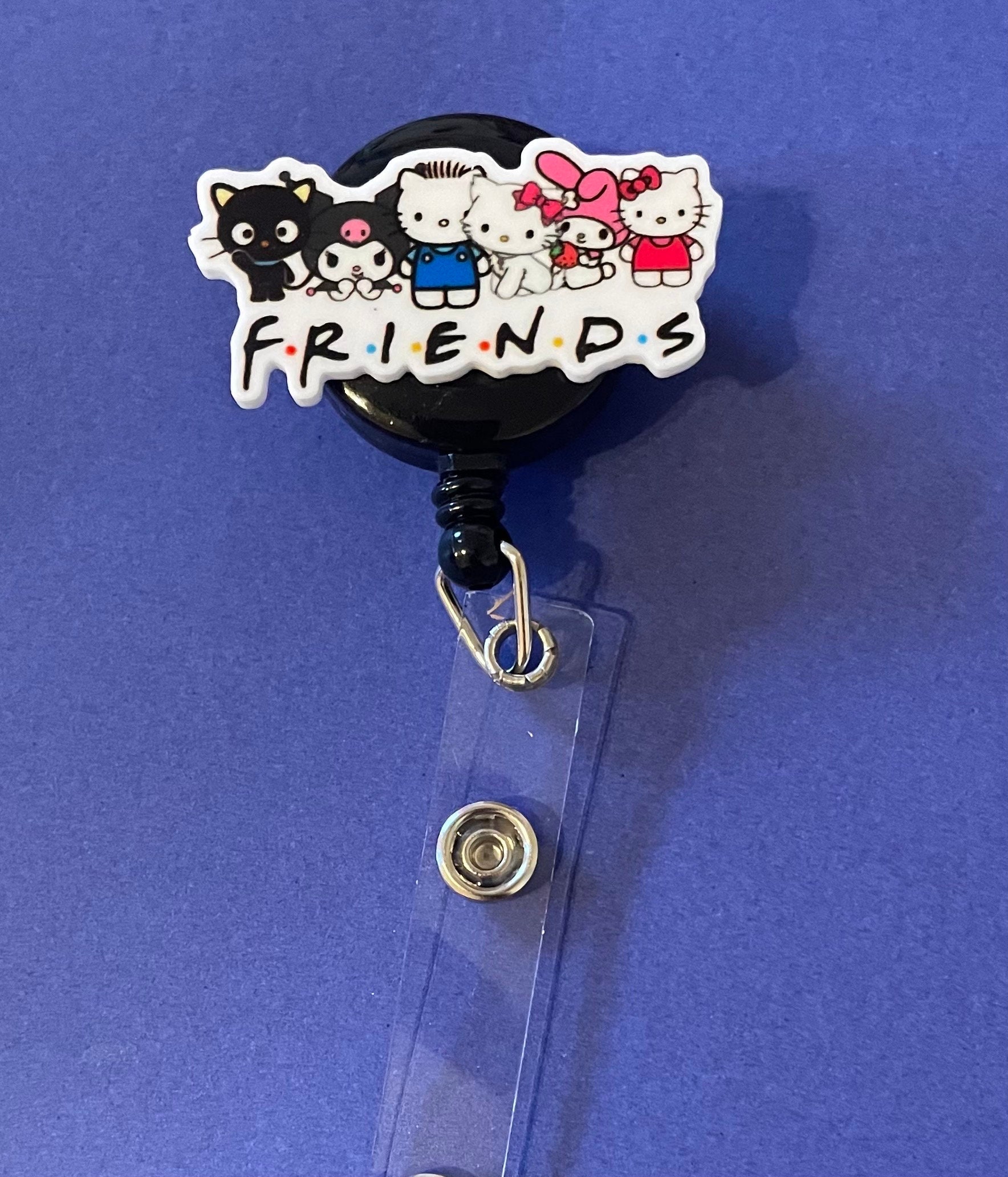 Friends pink kitty inspired retractable badge holder