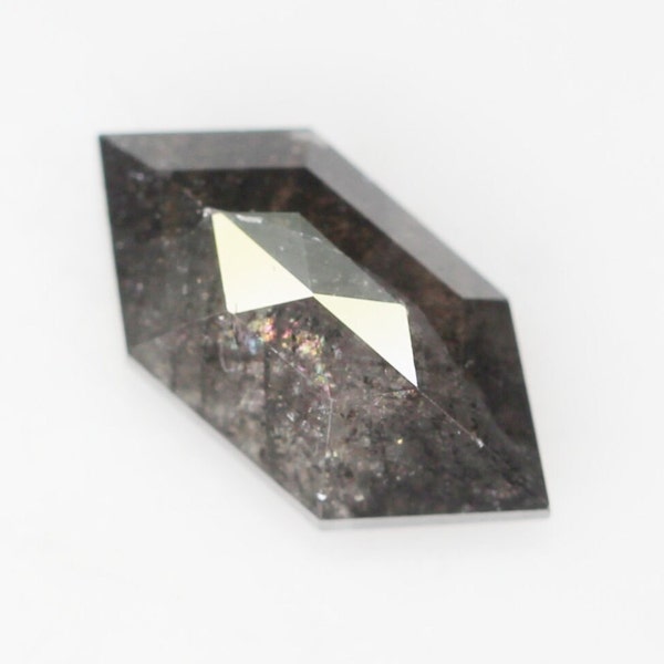 Salt And Pepper Diamond, 0.74 Ct Fancy Long Hexagon Shape Rose Cut Diamond Flat Back Diamond Hexagon Loose Diamond for Ring-SG4454