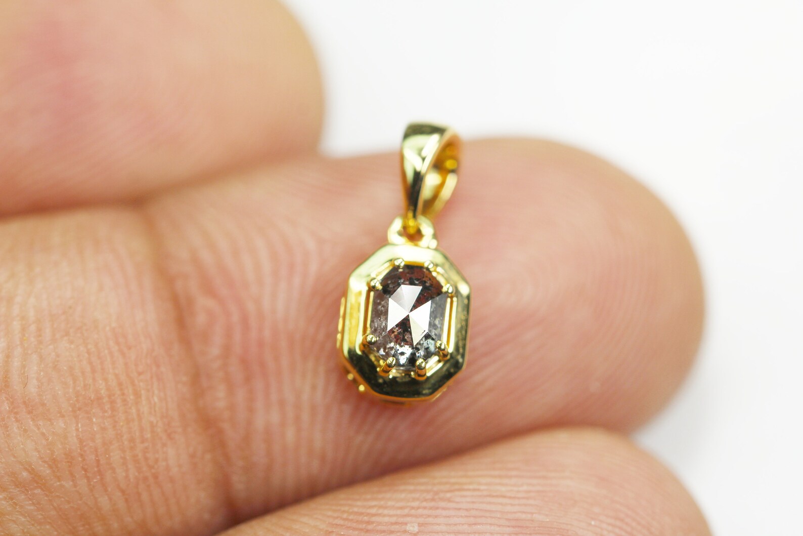 Salt and Pepper Emerald Cut Diamond Bezel Setting Pendant 10k Etsy