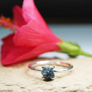 1.40 cts Natural Blue Raw Diamond Ring , Rough Diamond Ring , Silver Ring , Gift For Her