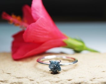 1.40 cts Natural Blue Raw Diamond Ring , Rough Diamond Ring , Silver Ring , Gift For Her