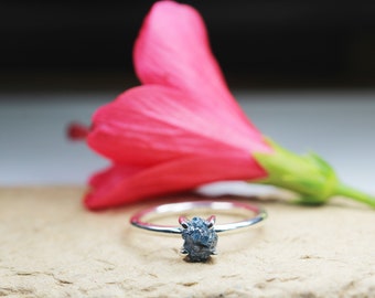 1.51 cts Blue Uncut diamond ring, Blue diamond ring, rough diamond ring, Blue Raw diamond ring- 925 sterling silver Wedding ring