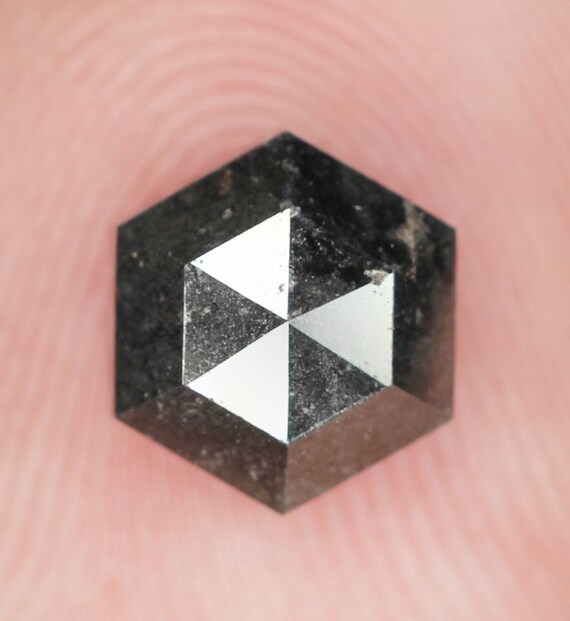 naoki　額　2点 2.06 CT Natural Loose Diamond Hexagon Black Color I3 Clarity