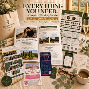 Complete Wedding Bundle — Canva Templates | Wedding & Bach Party Guides, Dashboards and All 4 Maps