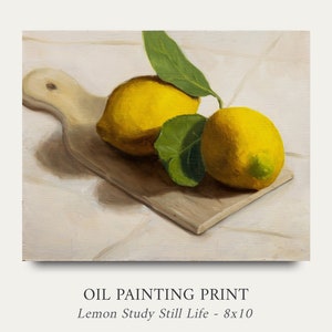 Fine Art Oil Painting Print | Lemon Still Life | 8x10 | Contemporary Realism Fruit Still Life Canvas