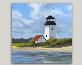 Oil Painting | Lighthouse Beach Landscape Painting | 6x6 | Fine Art Original Oil Painting