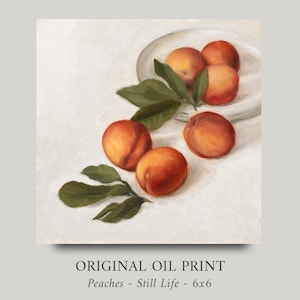 Peaches Still Life: Fine Art Oil Painting Print (6x6)