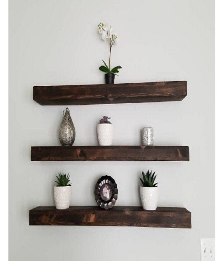 Set Of 3 Rustic Wood Floating Shelves Extra Wide Wall Shelf Etsy