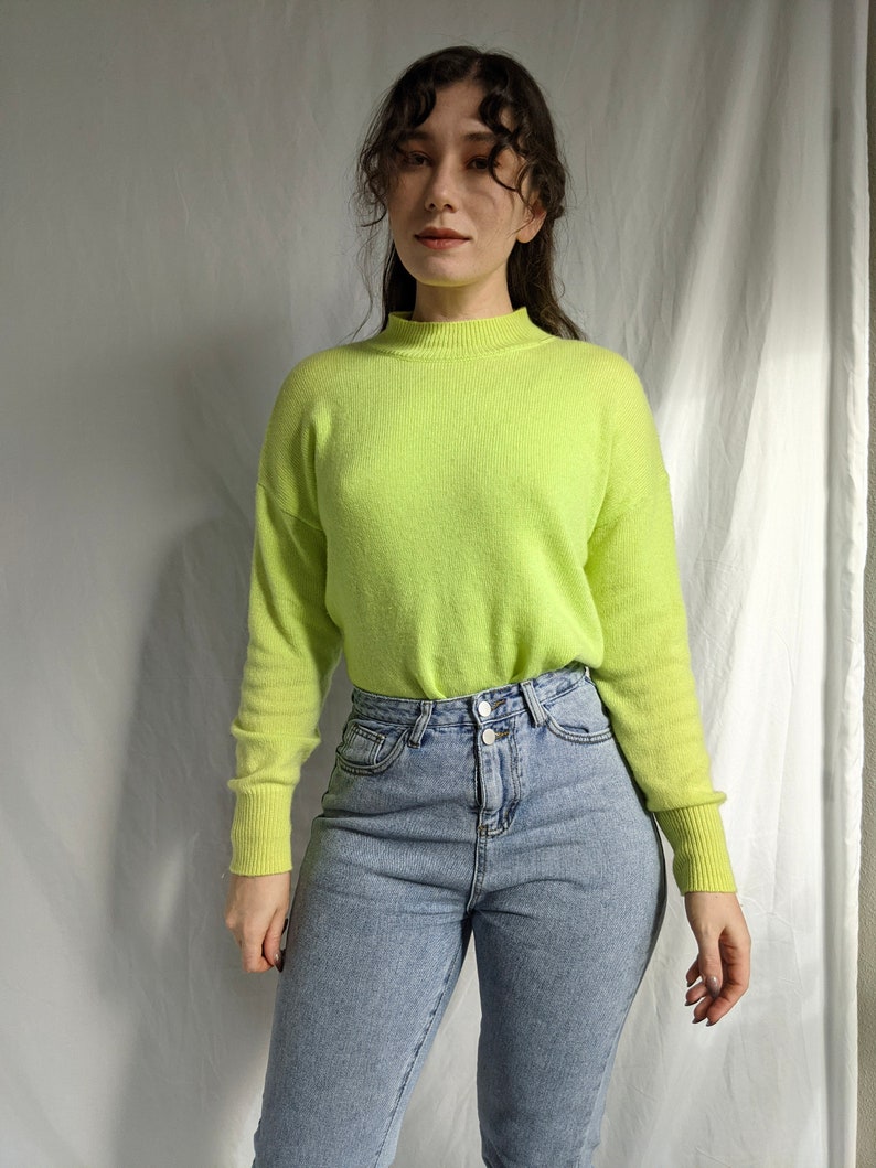 1990s Neon Lime Apple Green Turtleneck Sweater Wool Blend - Etsy