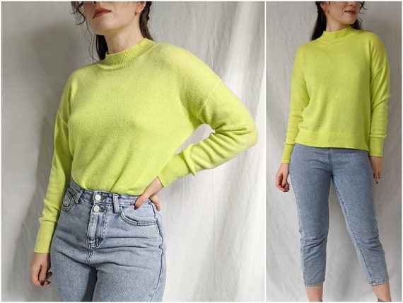 1990s Neon Lime Apple Green Turtleneck 