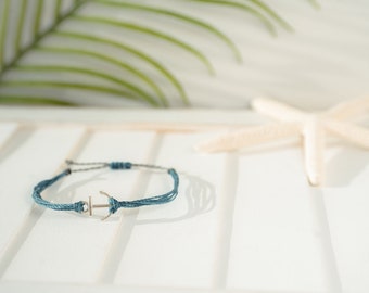 Anchor Bracelet in Turquoise ~ Hope & Steadfast ~ Handmade Wax String Bracelet ~ Minimalist ~ Grounded