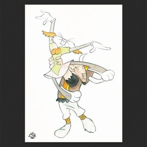 Bugs and Elmer Dancing- L.E. Water Color Lithograph Matted