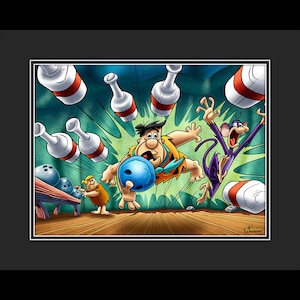 Flintstones - Fred Throws A Strike- Fine Art Framed Limited Edition Giclee