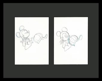 2 Mickey Mouse-productietekeningen - ingelijst