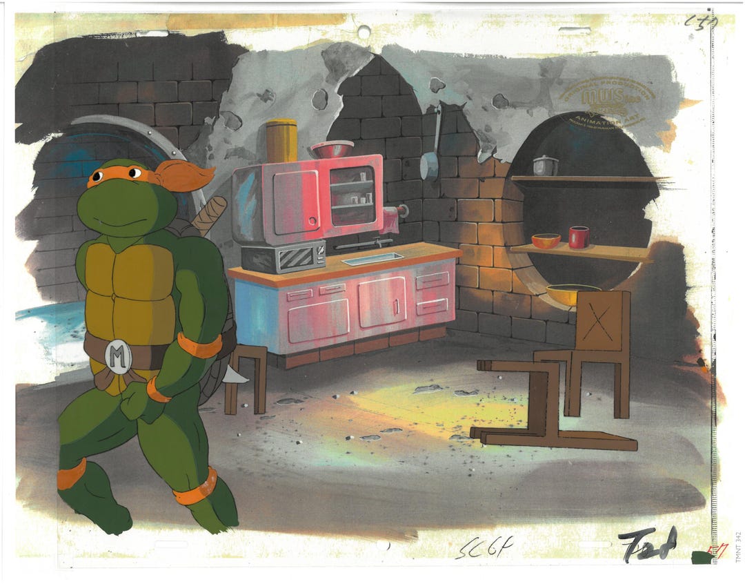 Michelangelo From (TMNT) Turtles- Original Production Cel With Matching ...