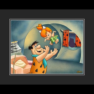 Flintstones - Fred Tossing Pebbles - Fine Art Framed Limited Edition Giclee