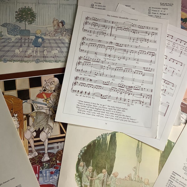 Beautifully Illustrated Vintage Music Pages including by Margaret Tarrant and from Alice in Wonderland.