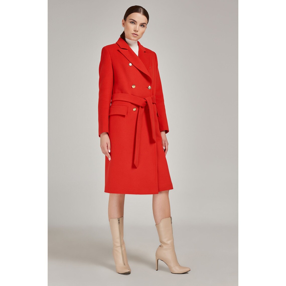 Classic Red Coat Wool Long Coat Full Length Coat Slim - Etsy UK