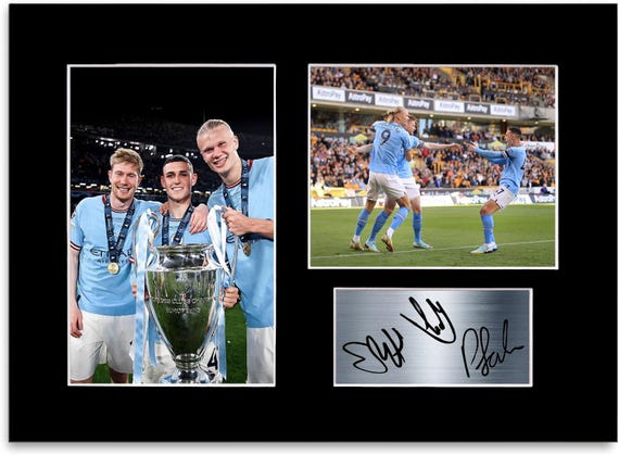 Kevin De Bruyne & Phil Foden Signed Photo Print – Manchester City FC – Pre-Printed Autograph