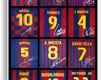 Barcelona Players Football Legends Jerseys Poster Signed Print Photo A4 Wall Art Gift Idea