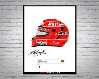 Michael Schumacher 2004 Champion Helmet Signerad Poster A4