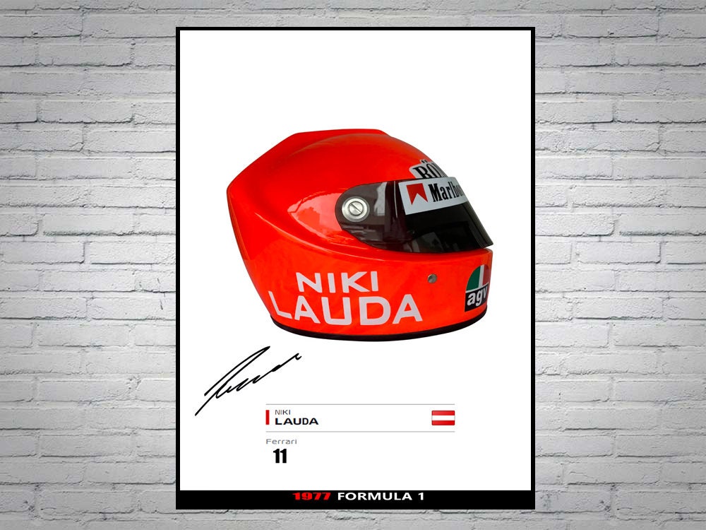 Niki Lauda Formula 1 1977 Champion Helmet Signed Poster A4 | Etsy