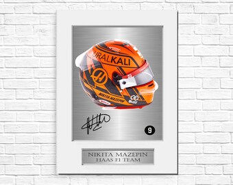 Nikita Mazepin 2021 Casco Firmado Foto Display Mount A4 España