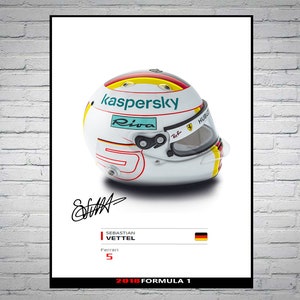 Sebastian Vettel 2018 Helmet Signed Poster A4