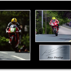 Joey Dunlop Motorrad Racer signiert Fotomontage A4 Poster
