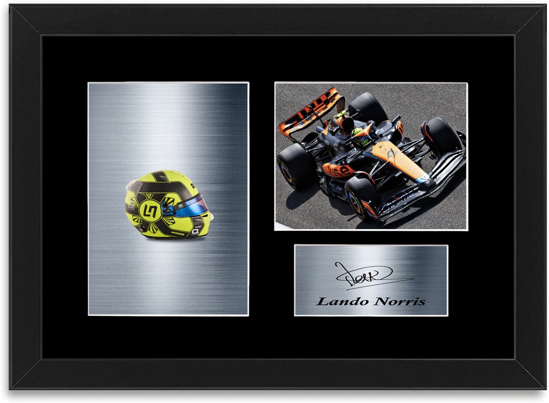 CASQUE LANDO NORRIS McLaren F1 Formule 1 2021 photo signée présentoir