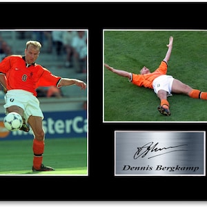 Dennis Bergkamp Nederlands voetbalelftal A4 Signed Autograph Photo Display Mount Poster