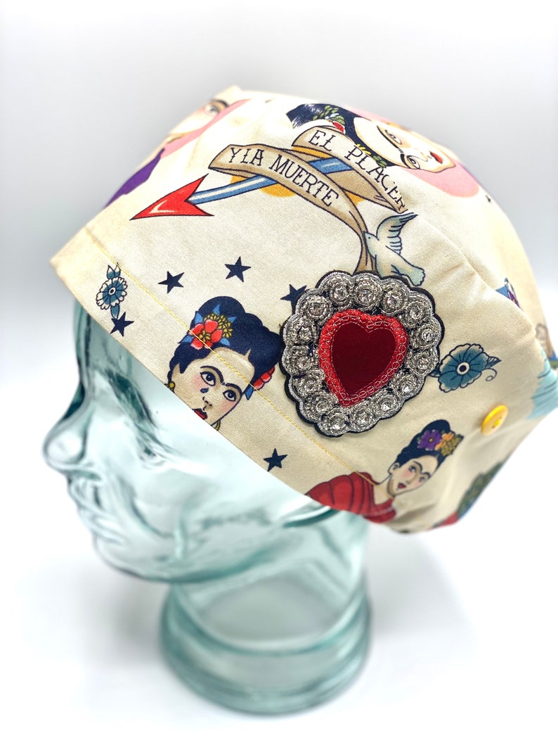 Frida Khalo Modern Surgical Scrub cap with buttons Scrub cap Multi colored Scrub cap Surgical cap women Scrub cap for woman Nurse Cap