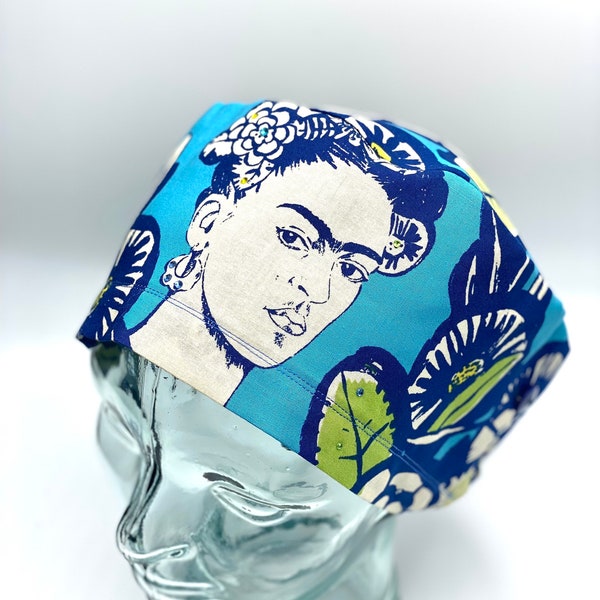 Frida Khalo Modern Surgical Scrub cap with buttons, Nurse Cap, Surgical cap women, Blue Scrub cap, Scrub cap for woman, Scrub cap