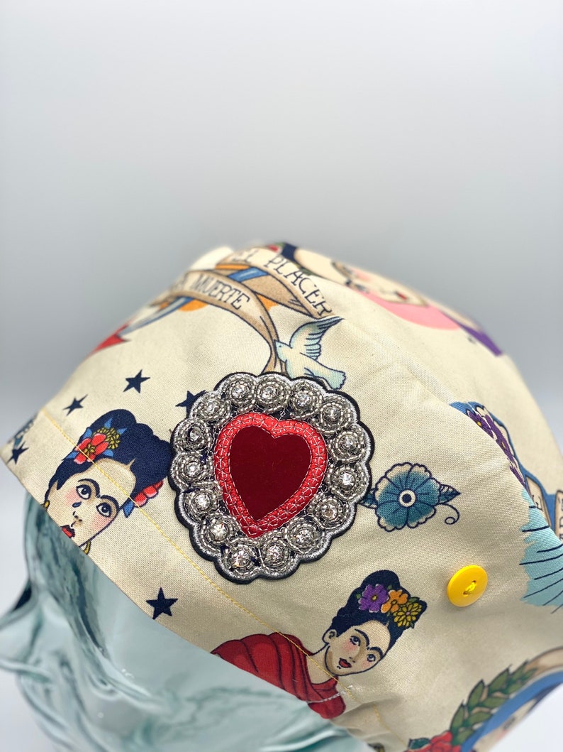 Frida Khalo Modern Surgical Scrub cap with buttons Scrub cap Multi colored Scrub cap Surgical cap women Scrub cap for woman Nurse Cap