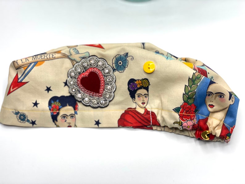 Frida Khalo Modern Surgical Scrub cap with buttons Scrub cap Multi colored Scrub cap Surgical cap women Scrub cap for woman Nurse Cap