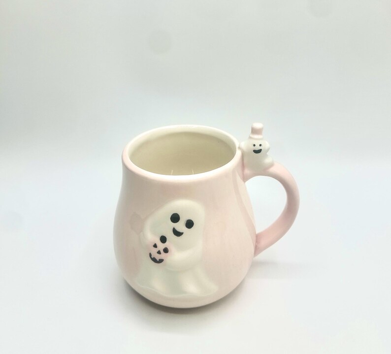 Pastel Pink Ghost Mug / Ghost With Top Hat Ceramic Coffee Mug Etsy