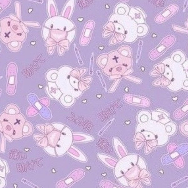 Kawaii bunny and bear ouch scrub cap with buttons