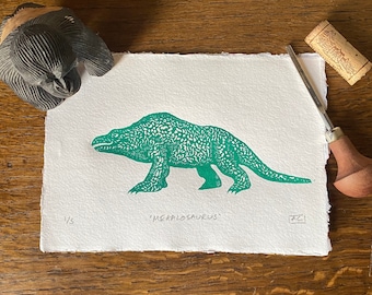 Dinosaur lino print | hand printed | nature themed | home décor | wall art | home living | hand printed | nature print | crystal palace